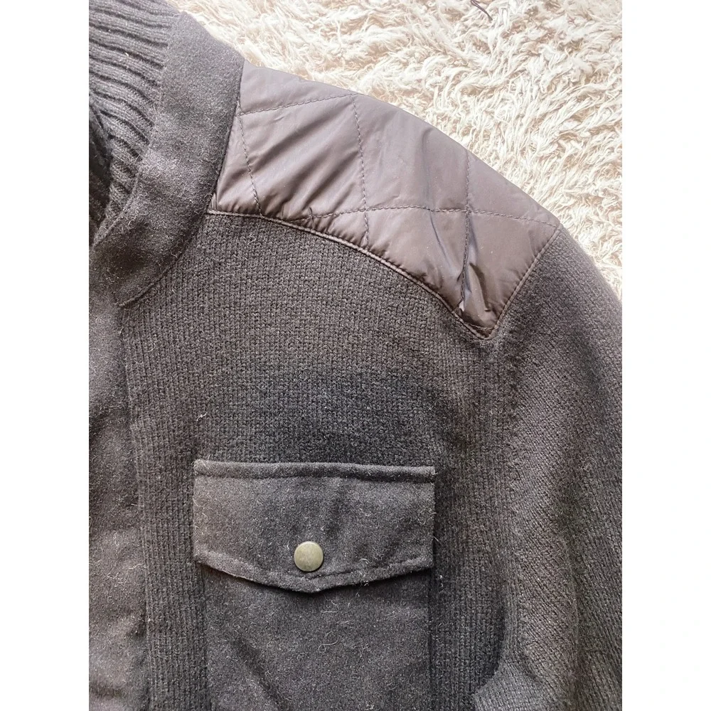 Banana Republic Sweater Jacket Mens Large‎ Black Quilted Merino Wool Full Zip